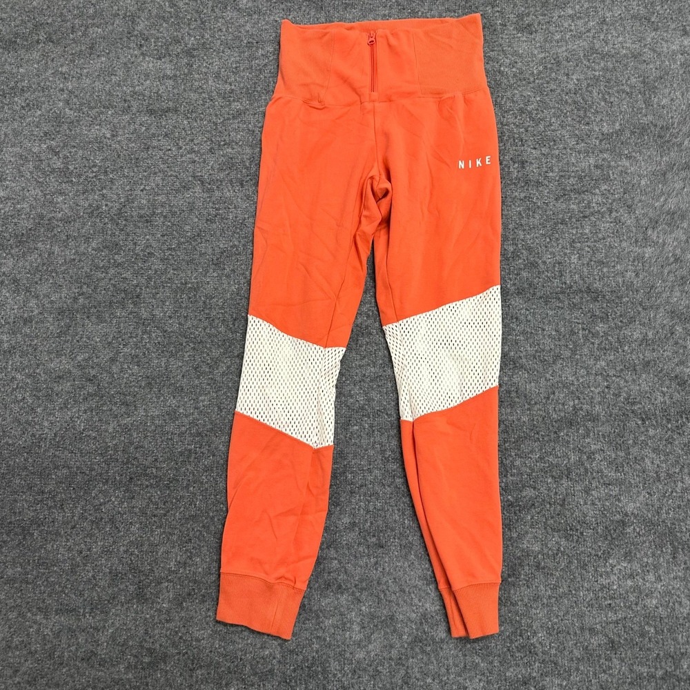 Nike Joggers Womens Size M Orange Mesh Panel High Waisted Zipper Athletic Pants